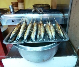 Fish waiting to be cooked at Beijing snack bar